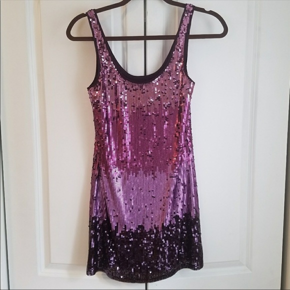 Express Purple Ombré Sequined Tank Dress Size M - Picture 3 of 4